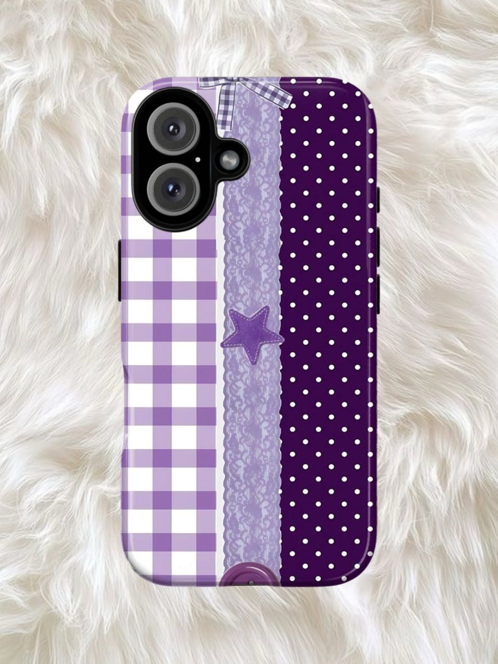 Purple Polka Dot & Gingham Phone Case - Unbranded